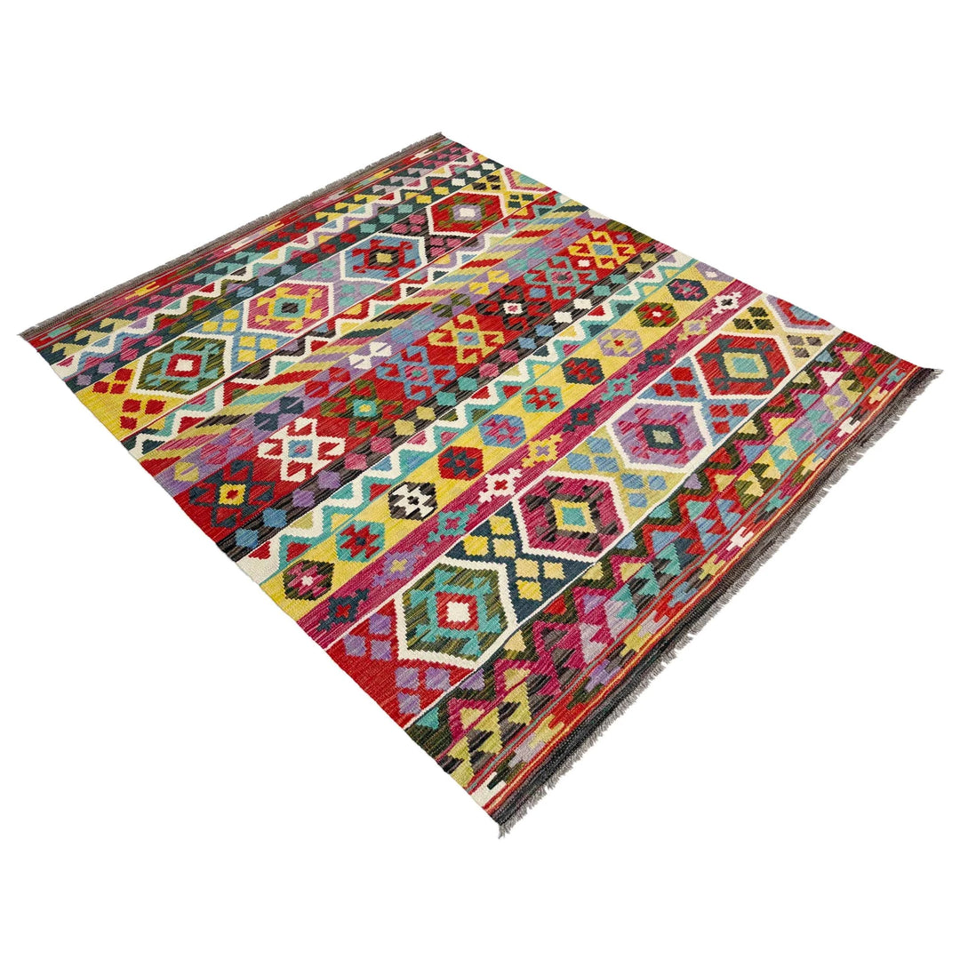 Afghan Vegetable Kilim Rug 4' 9" x 6' 8" Flat-Weave | No. AL966517