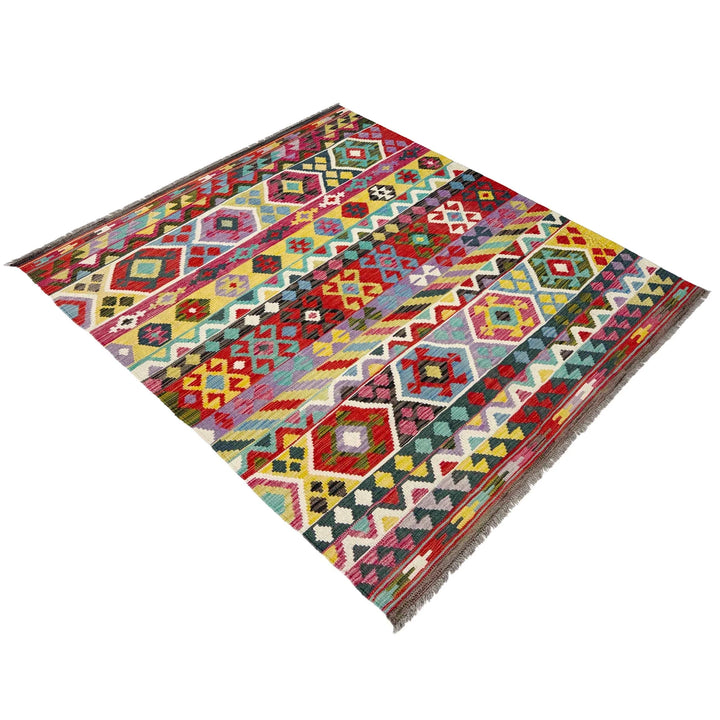 Afghan Vegetable Kilim Rug 4' 9" x 6' 8" Flat-Weave | No. AL966517