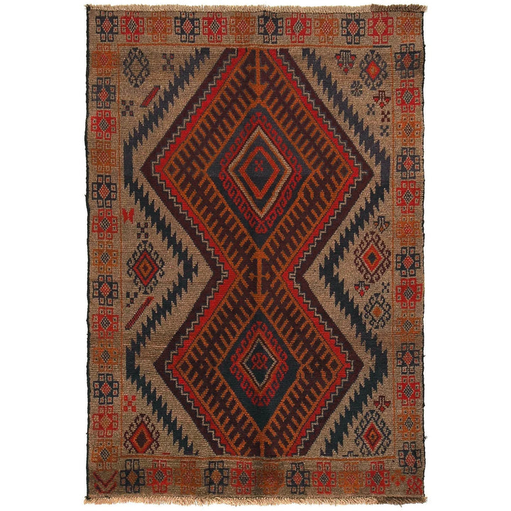 Afghan Baluchi Rug 3' 9" x 5' 7" Hand-Knotted | No. AL96673