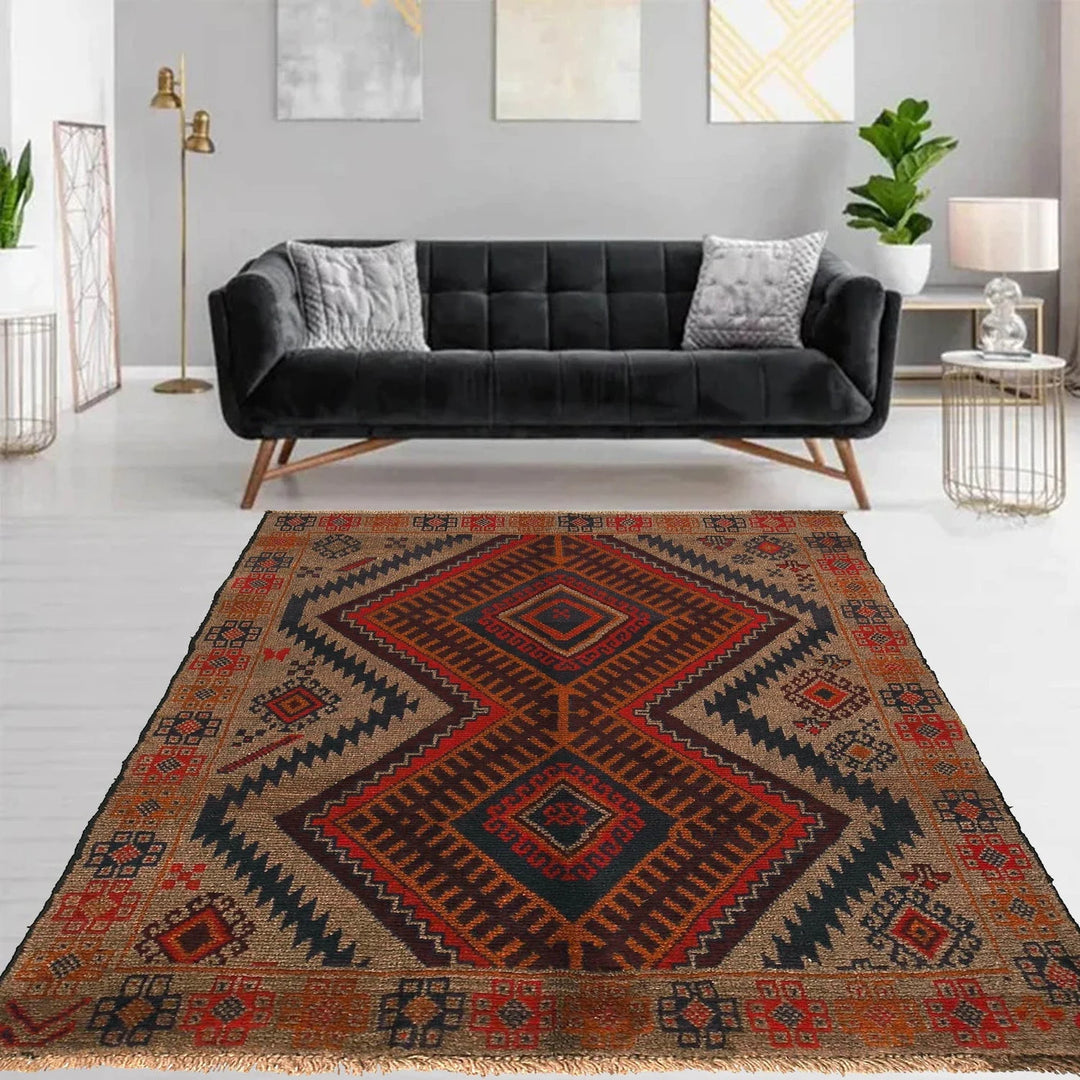 Afghan Baluchi Rug 3' 9" x 5' 7" Hand-Knotted | No. AL96673