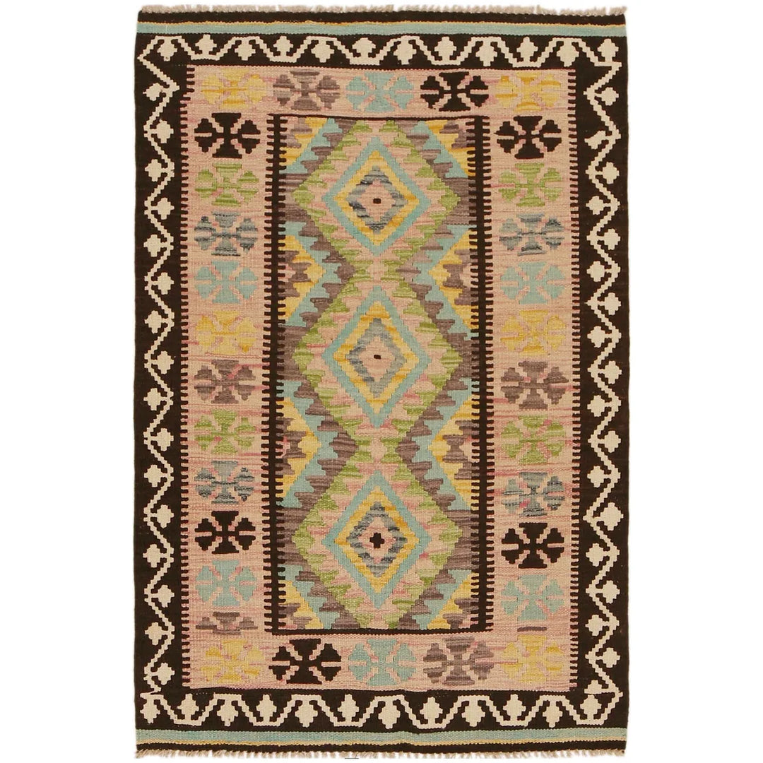 Afghan Vegetable Kilim Rug 3' 3" x 4' 10" Flat-Weave | No. AL96686