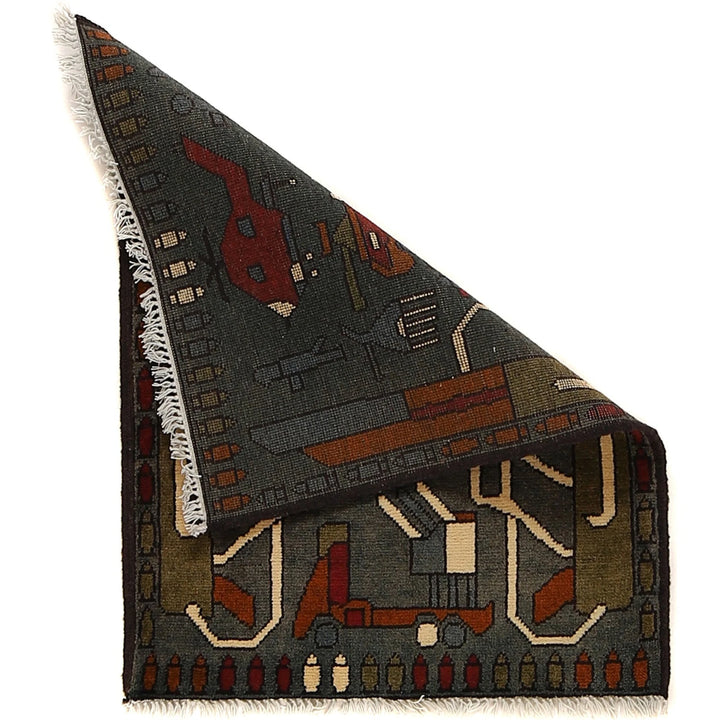 Afghan War Rug 2' 1" x 2' 9" Hand-Knotted | No. AL96701