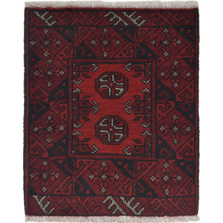 Red Afghan Oriental Doormat 1' 8" x 2' 0" Hand-Knotted | No. AL96706