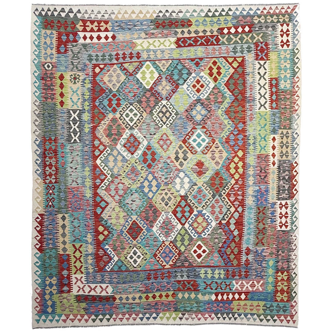 Afghan Vegetable Kilim Rug 8' 10" x 11' 6" Flat-Weave | No. AL96776