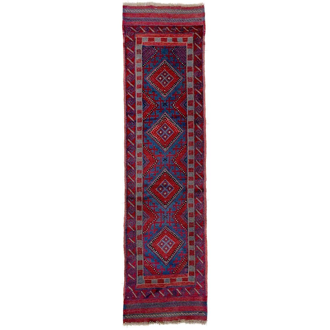 Deep Red Afghan Mashwani Rug 2' 2" x 8' 0" Hand-Knotted | No. AL96833