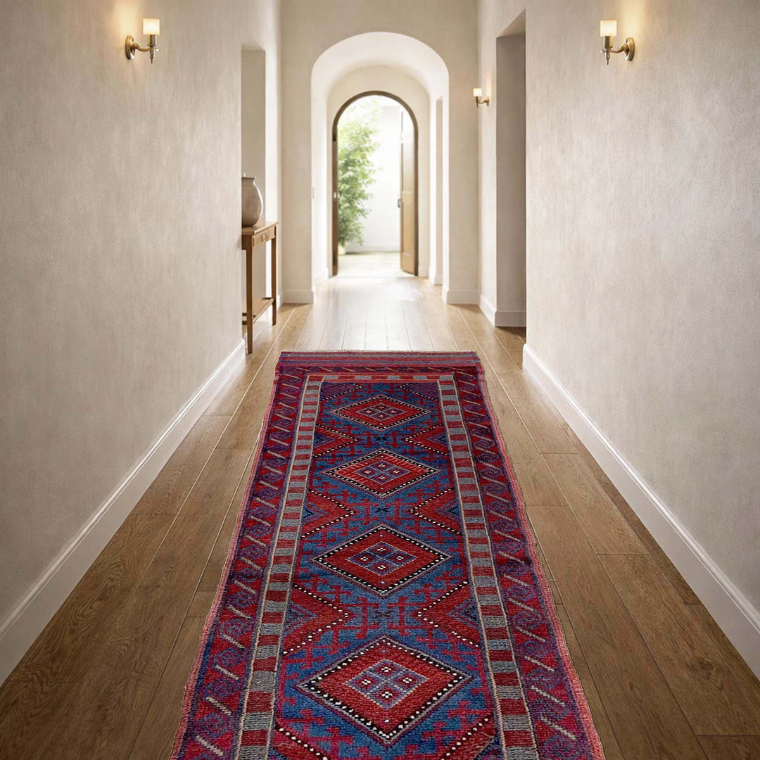 Deep Red Afghan Mashwani Rug 2' 2" x 8' 0" Hand-Knotted | No. AL96833