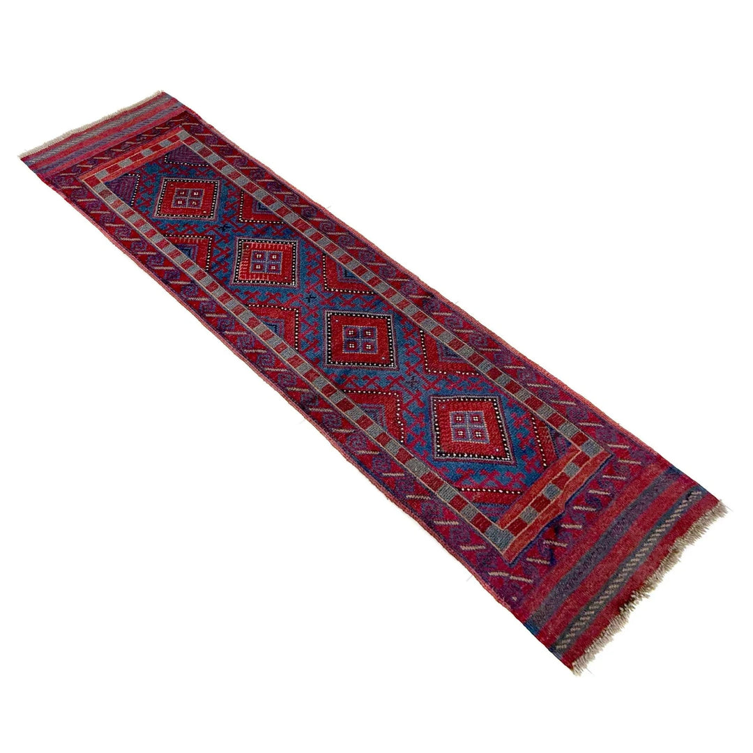 Deep Red Afghan Mashwani Rug 2'2" x 8'0" Hand-Knotted | No. AL96833