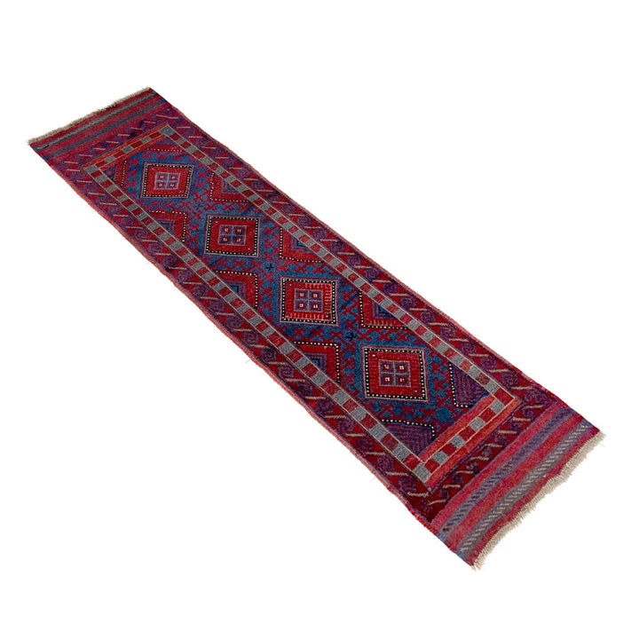 Deep Red Afghan Mashwani Rug 2' 2" x 8' 0" Hand-Knotted | No. AL96833