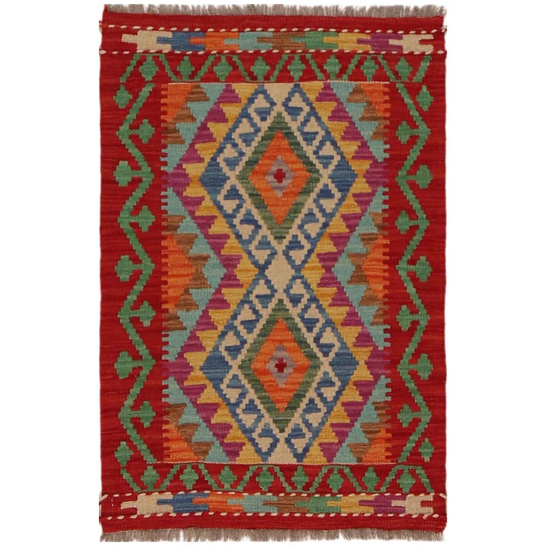 Afghan Kilim Rug 2' 1" x 3' 2" Flat-Weave | No. AL96848