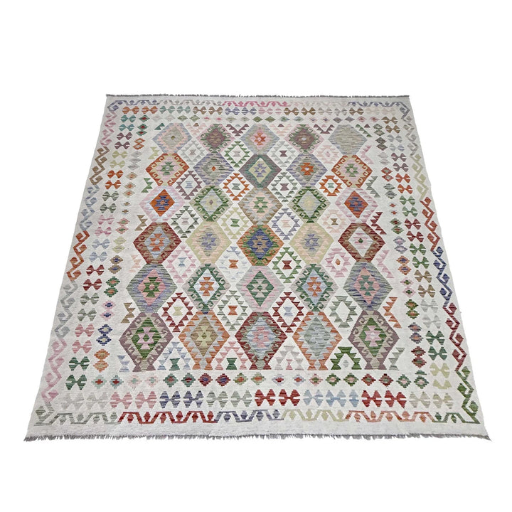 Afghan Vegetable Kilim Rug 8' 10" x 9' 3" Flat-Weave | No. AL96852