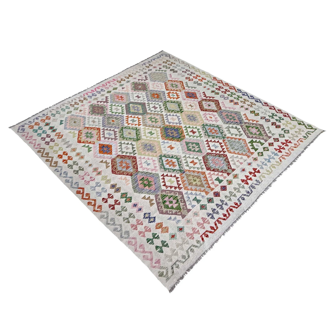 Afghan Vegetable Kilim Rug 8' 10" x 9' 3" Flat-Weave | No. AL96852