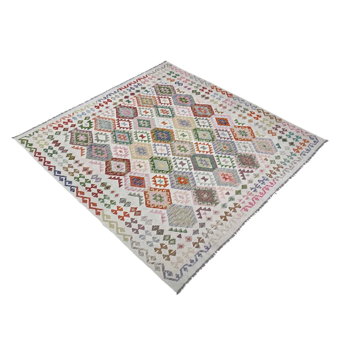 Afghan Vegetable Kilim Rug 8' 10" x 9' 3" Flat-Weave | No. AL96852