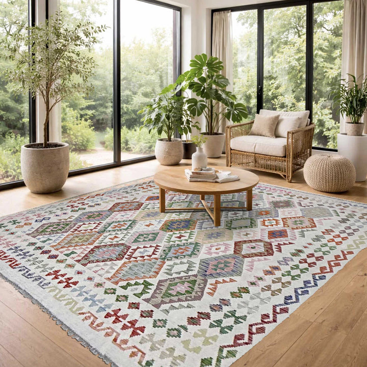 Afghan Vegetable Kilim Rug 8' 10" x 9' 3" Flat-Weave | No. AL96852