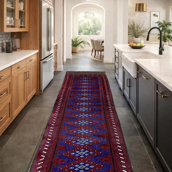 Deep Red Afghan Mashwani Rug 1'11" x 8'3" Hand-Knotted | No. AL96861