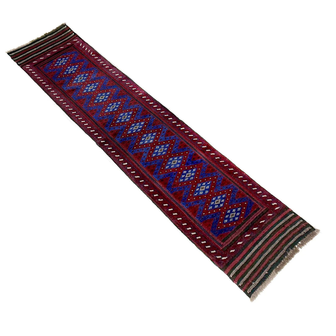 Deep Red Afghan Mashwani Rug 1'11" x 8'3" Hand-Knotted | No. AL96861