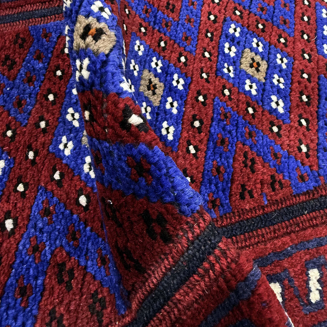 Deep Red Afghan Mashwani Rug 1' 11" x 8' 3" Hand-Knotted | No. AL96861