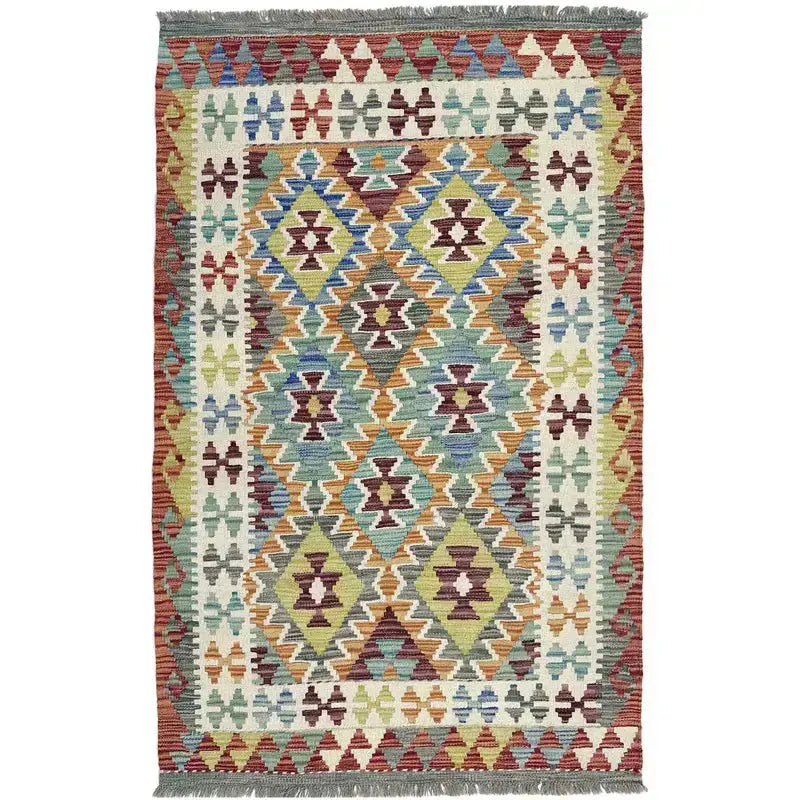 Afghan Vegetable Kilim Rug 3' 4" x 5' 3" Flat-Weave | No. AL969041