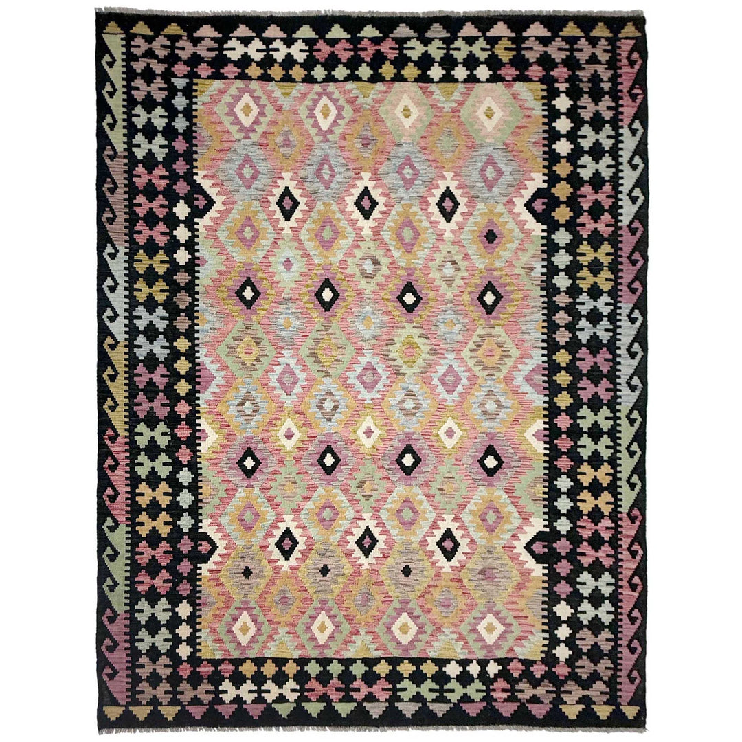 Afghan Vegetable Kilim Rug 6' 8" x 9' 8" Flat-Weave | No. AL96935