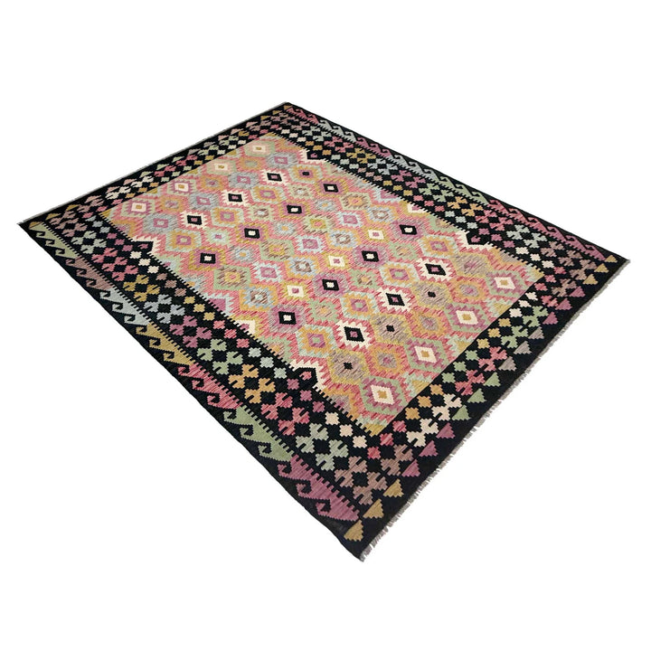 Afghan Vegetable Kilim Rug 6' 8" x 9' 8" Flat-Weave | No. AL96935