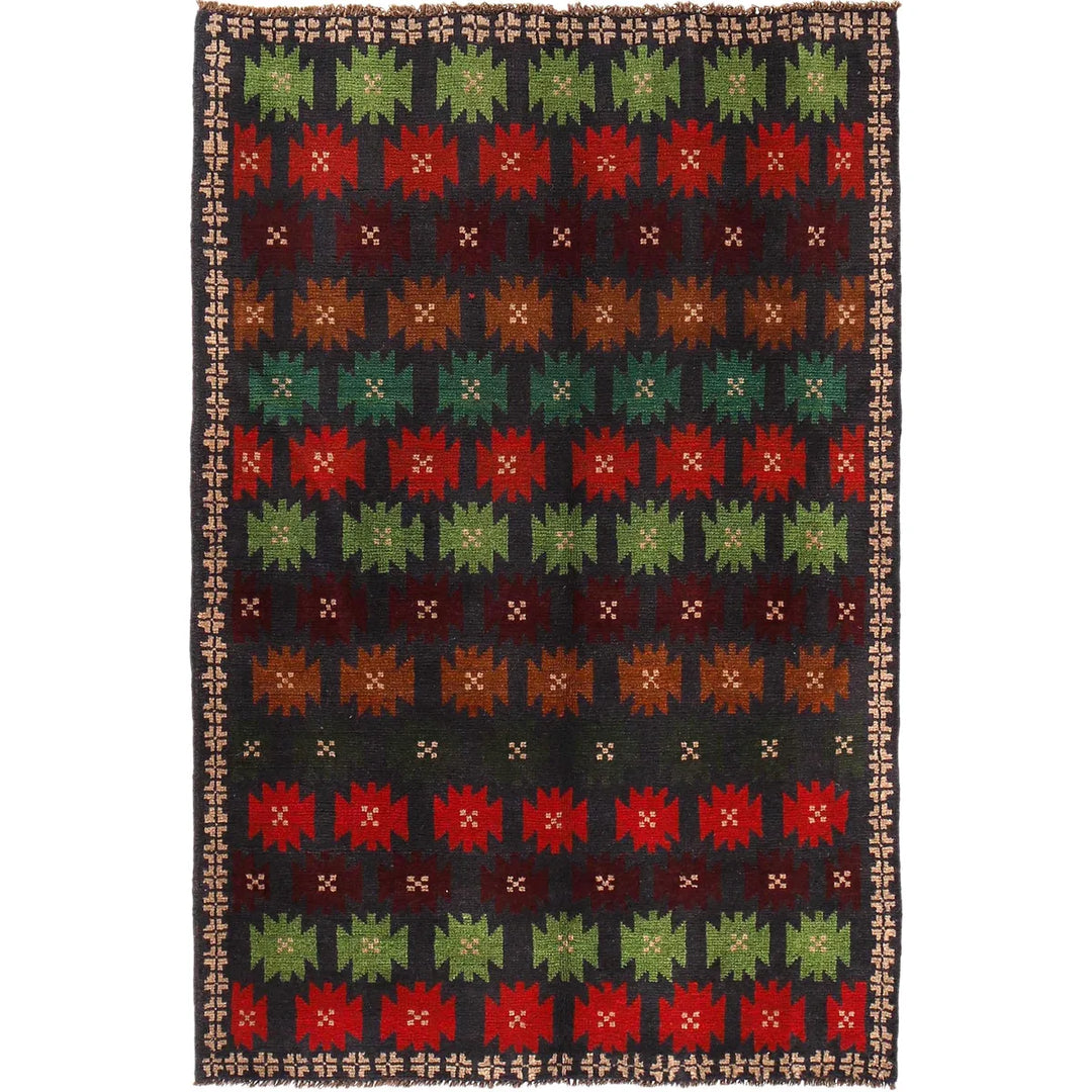 Dark Blue Afghan Baluchi Rug 4' 1" x 6' 5" Hand-Knotted | No. AL97005