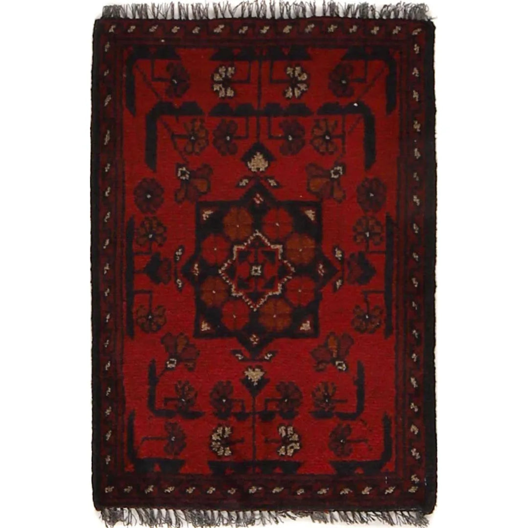 Red Afghan Doormat Rug 1' 4" x 2' 0" Hand-Knotted | No. AL97025