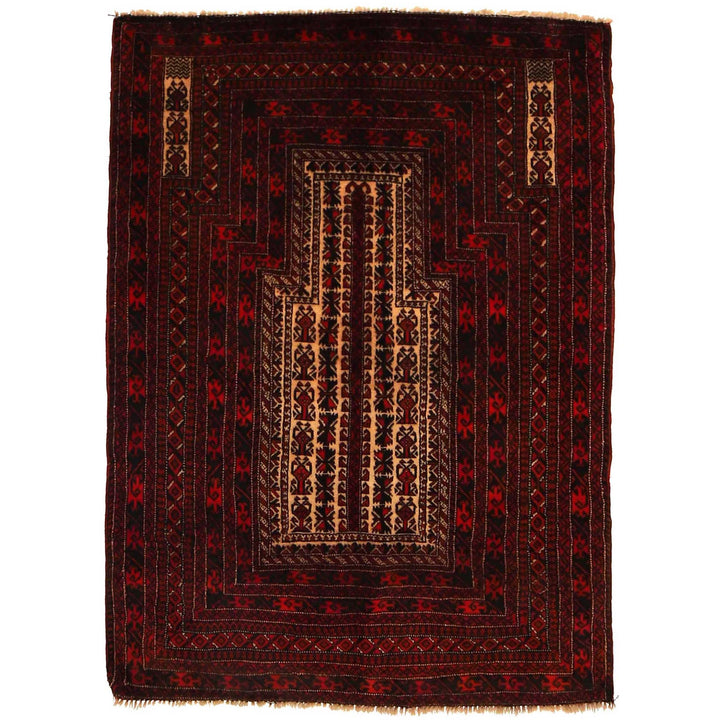 Afghan Prayer Rug 3' 5" x 4' 8" Hand-Knotted | No. AL97092