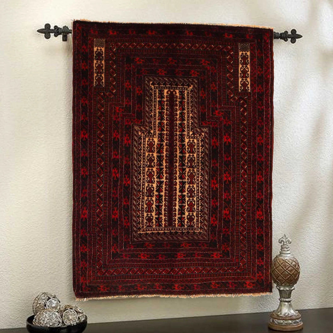 Afghan Prayer Rug 3' 5" x 4' 8" Hand-Knotted | No. AL97092
