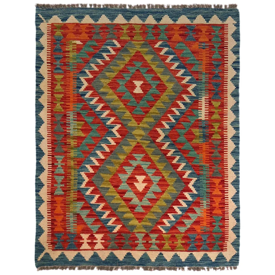 Afghan Vegetable Kilim Rug 3' 1" x 4' 2" Flat-Weave | No. AL97104
