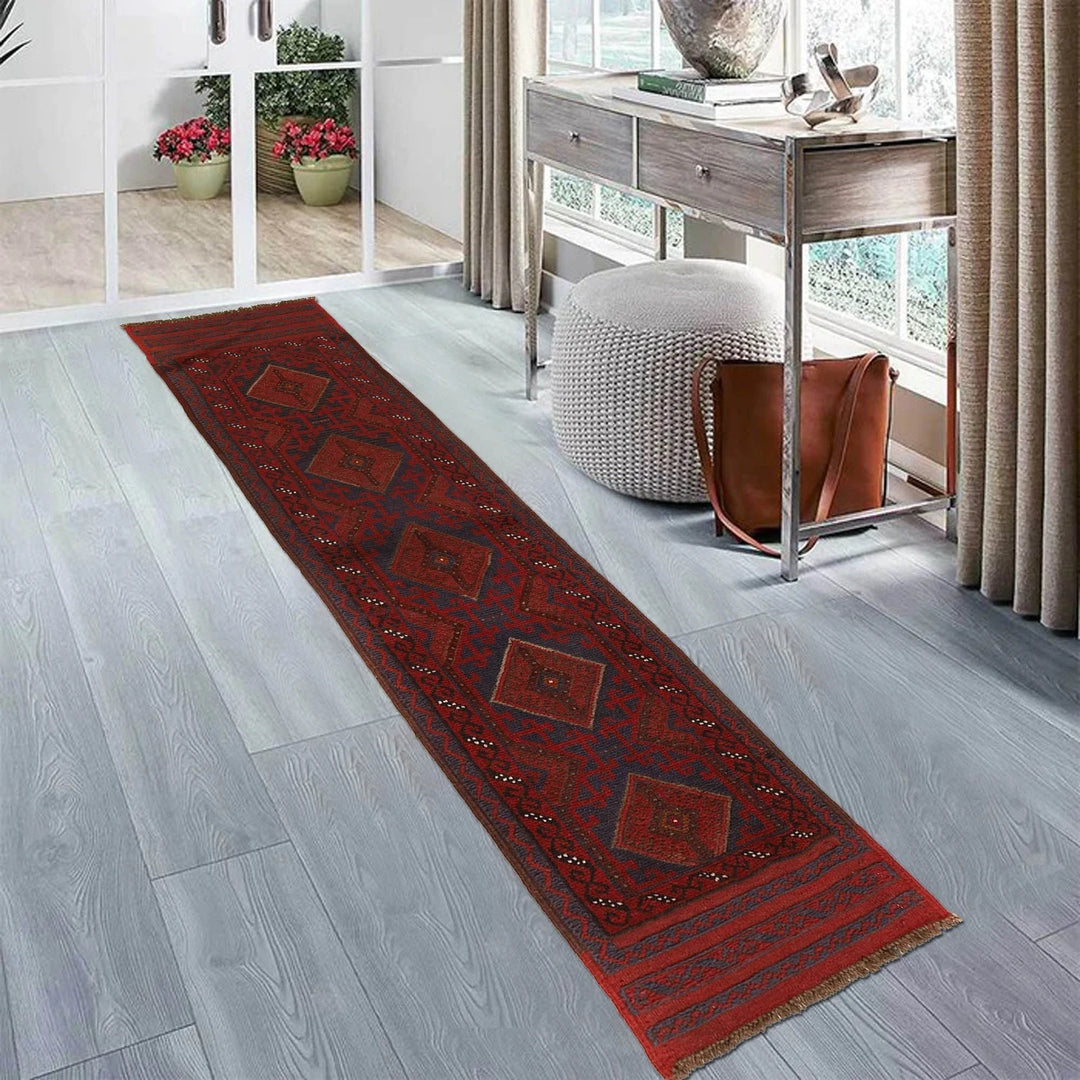 Red Afghan Mashwani Rug 1' 8" x 7' 7" Hand-Knotted | No. AL97232