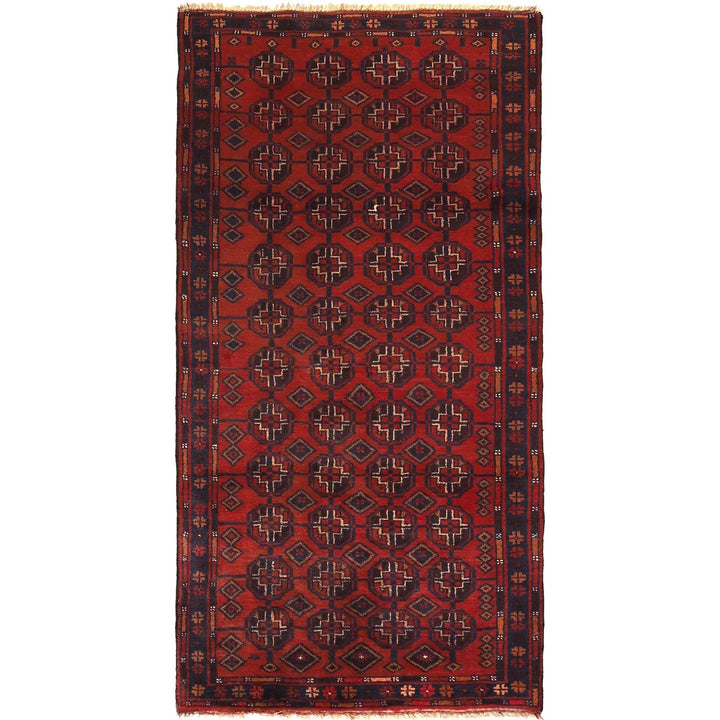Red Afghan Baluchi Rug 3' 2" x 6' 4" Hand-Knotted | No. AL97299