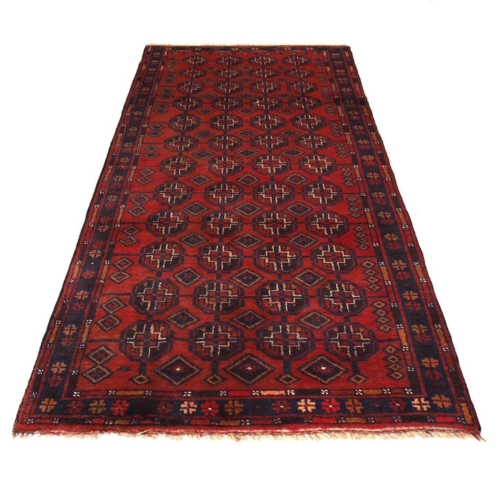 Red Afghan Baluchi Rug 3' 2" x 6' 4" Hand-Knotted | No. AL97299