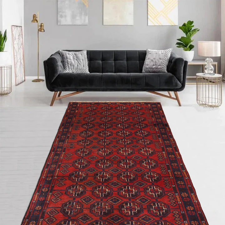 Red Afghan Baluchi Rug 3' 2" x 6' 4" Hand-Knotted | No. AL97299