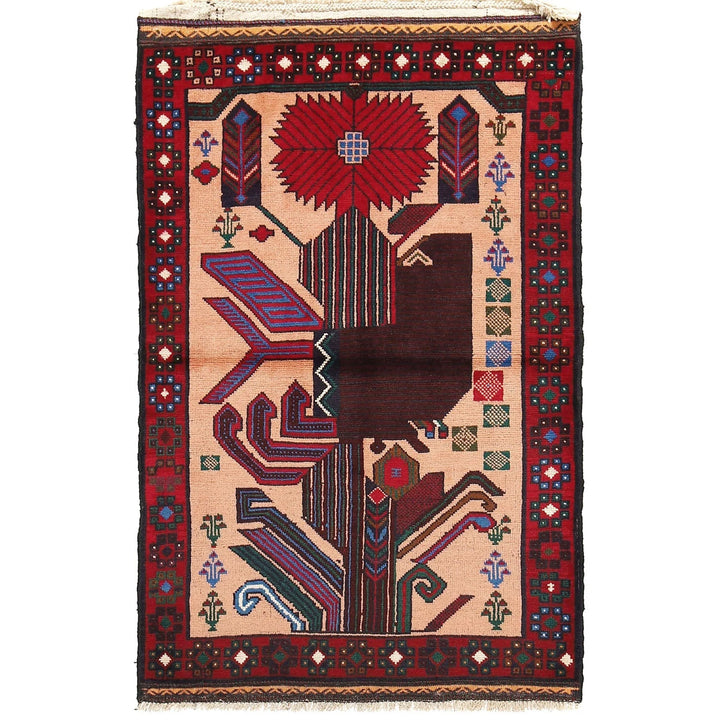Afghan Baluchi Rug 2' 11" x 4' 10" Hand-Knotted | No. AL97381