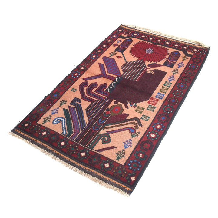 Afghan Baluchi Rug 2' 11" x 4' 10" Hand-Knotted | No. AL97381