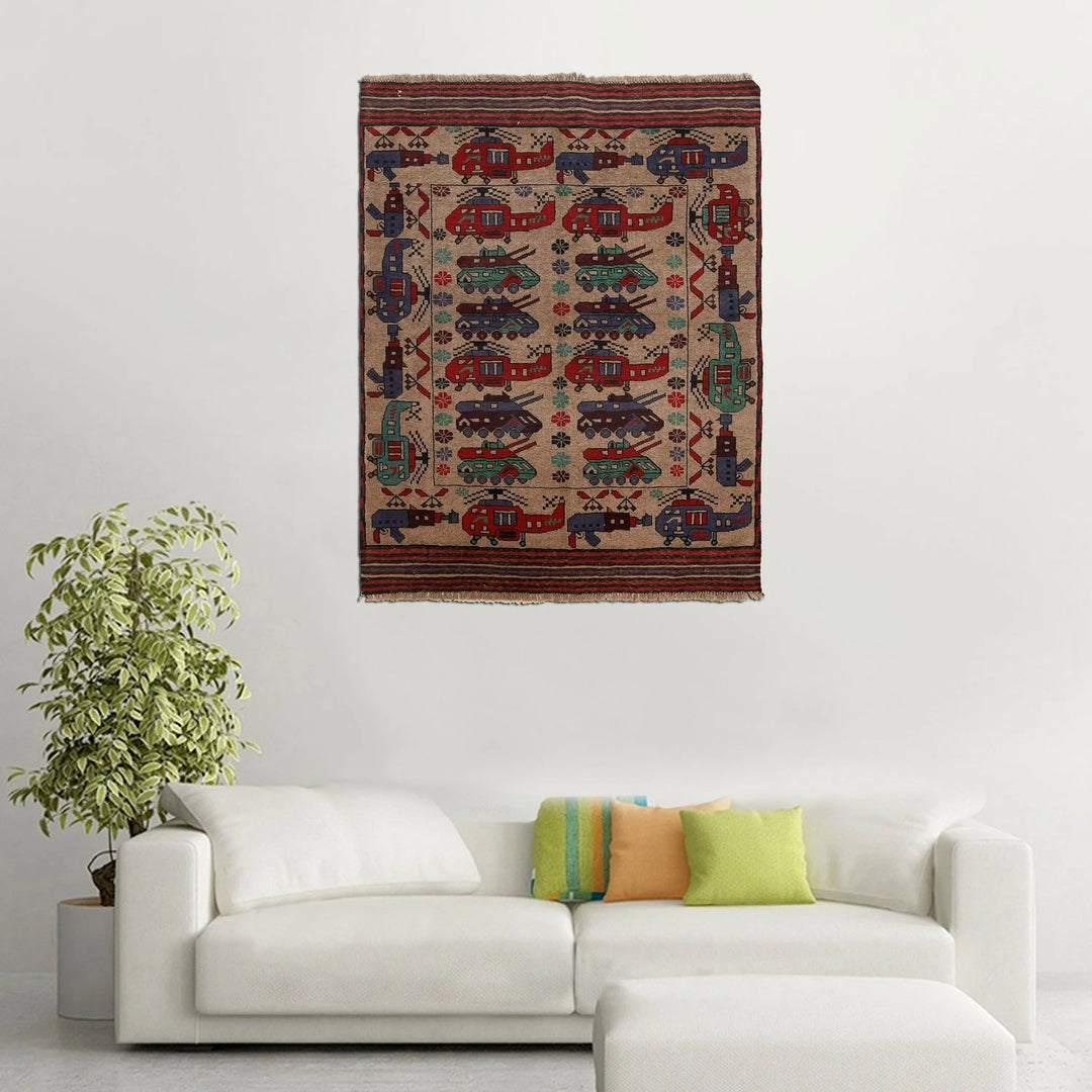 Afghan War Rug 4' 4" x 5' 7" Hand-Knotted | No. AL97384