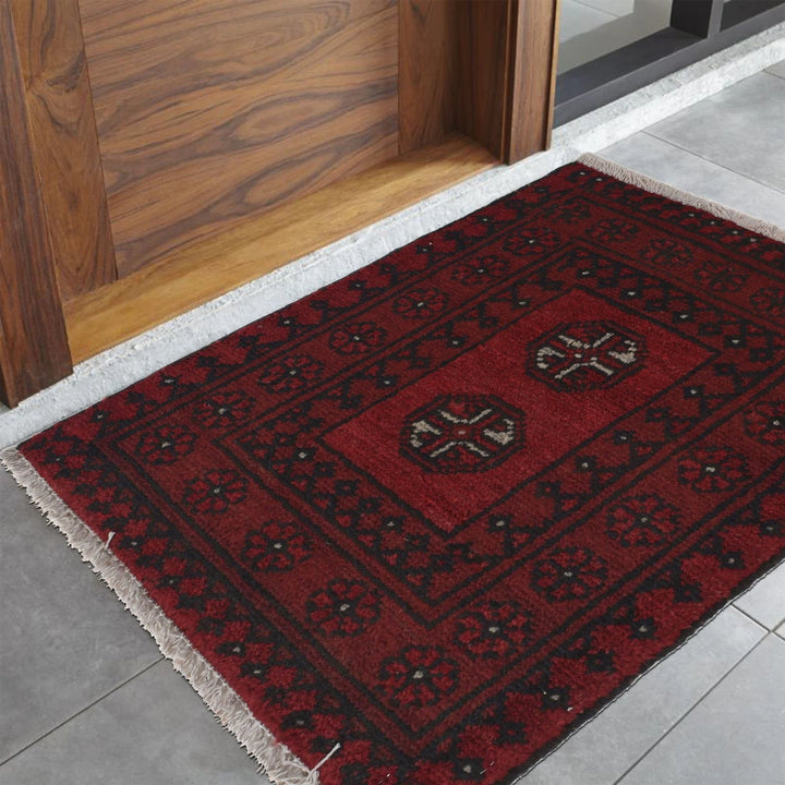 Red Afghan Oriental Rug 1' 7" x 2' 0" Hand-Knotted | No. AL97427