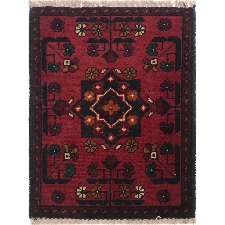 Red Afghan Oriental Doormat 1' 5" x 1' 11" Hand-Knotted | No. AL97438