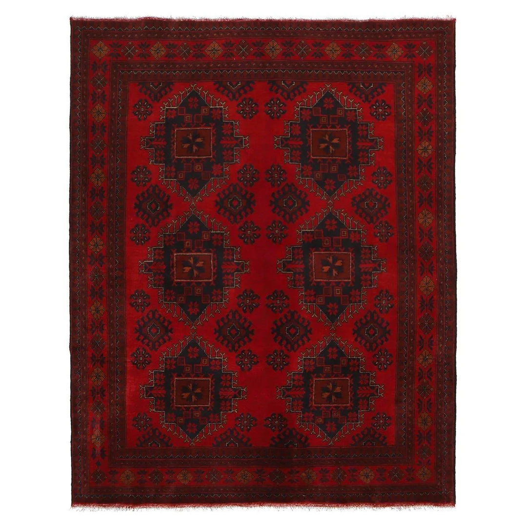 Red Afghan Khal Mohammadi Rug 4' 10" x 6' 5" Hand-Knotted | No. AL97473