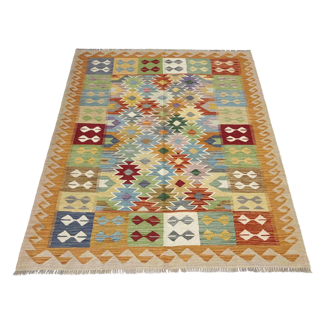 Afghan Vegetable Kilim Rug 5' 0" x 6' 5" Flat-Weave | No. AL975901