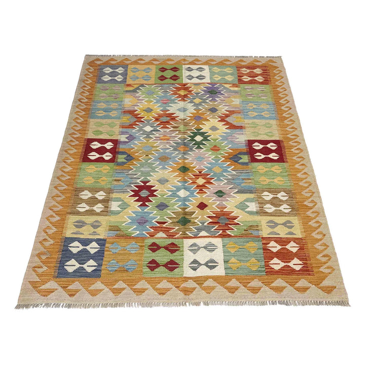 Afghan Vegetable Kilim Rug 5' 0" x 6' 5" Flat-Weave | No. AL975901