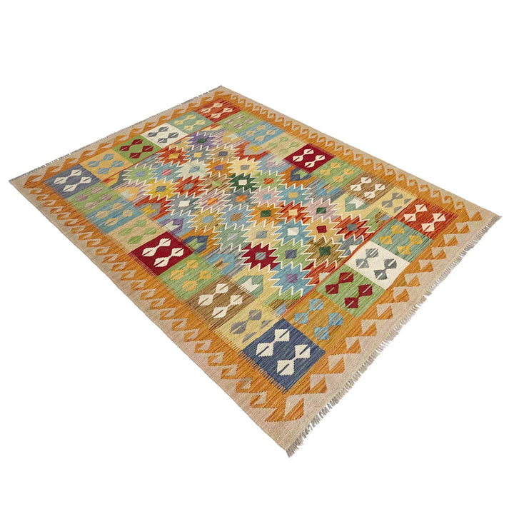 Afghan Vegetable Kilim Rug 5' 0" x 6' 5" Flat-Weave | No. AL975901