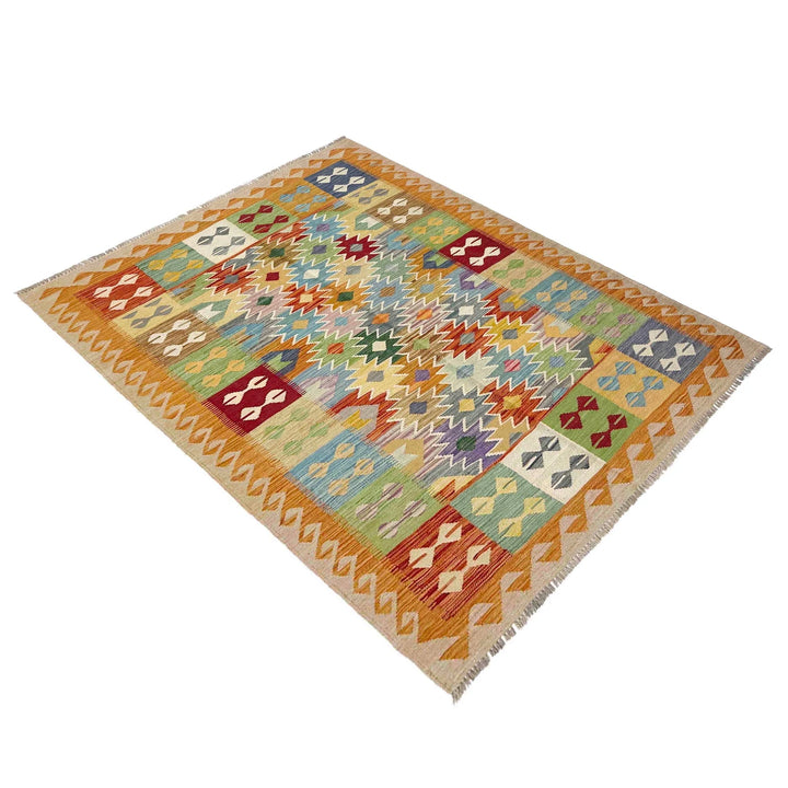 Afghan Vegetable Kilim Rug 5' 0" x 6' 5" Flat-Weave | No. AL975901