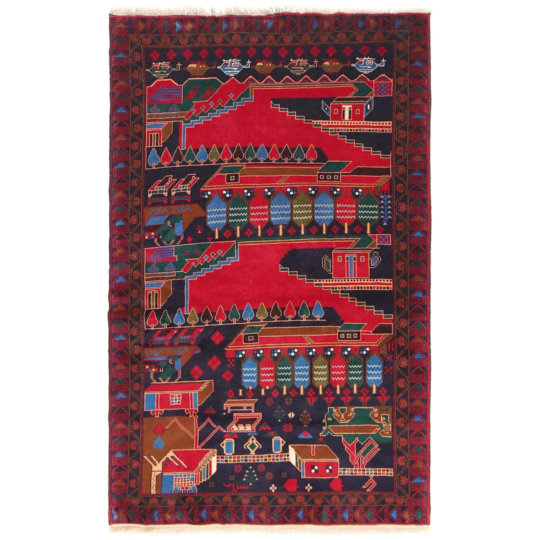 Afghan Baluchi Rug 3' 8" x 6' 2" Hand-Knotted | No. AL97601
