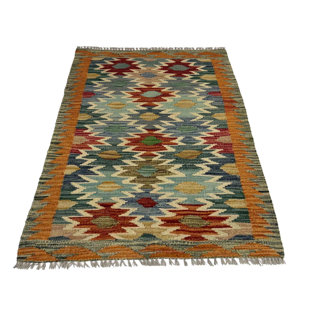 Afghan Vegetable Kilim Rug 2' 7" x 3' 10" Flat-Weave | No. AL976043
