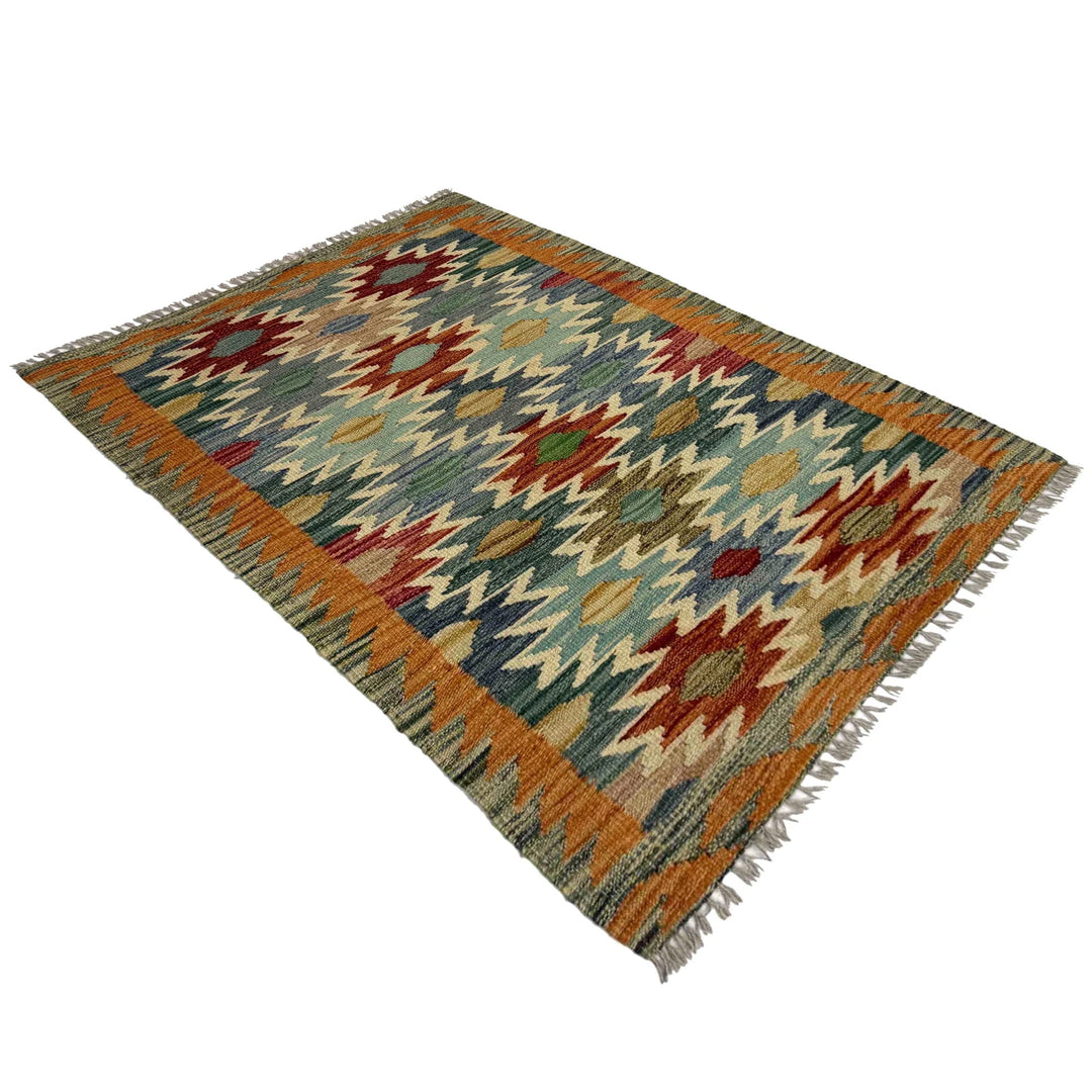 Afghan Vegetable Kilim Rug 2' 7" x 3' 10" Flat-Weave | No. AL976043