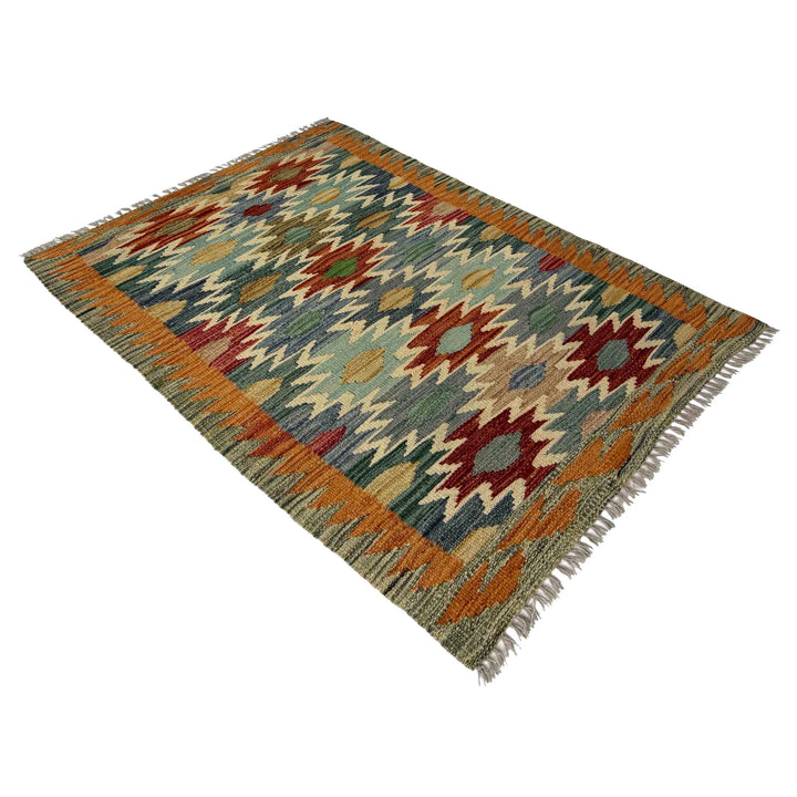 Afghan Vegetable Kilim Rug 2' 7" x 3' 10" Flat-Weave | No. AL976043