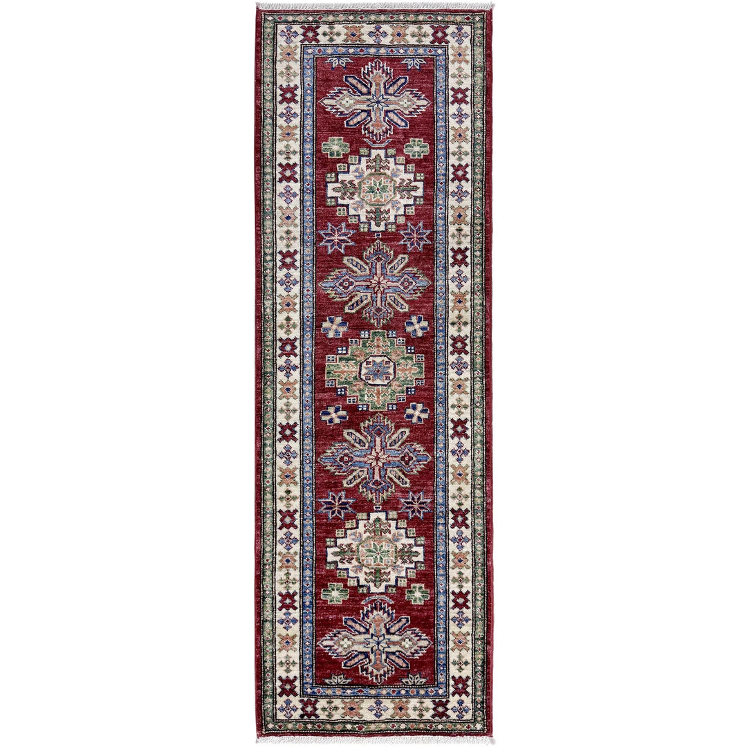 Red Afghan Kazak Rug 2' 0" x 5' 9" Hand-Knotted | No. AL97609