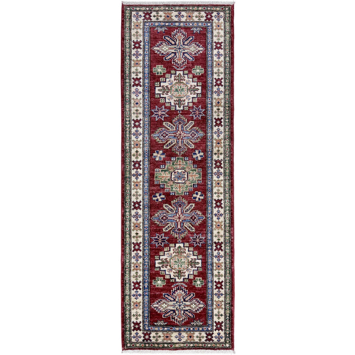 Red Afghan Kazak Rug 2' 0" x 5' 9" Hand-Knotted | No. AL97609