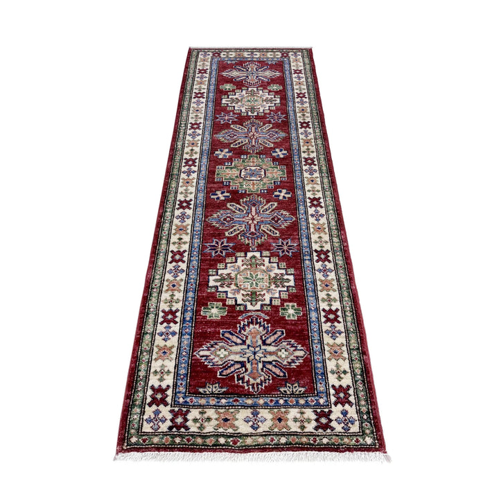 Red Afghan Kazak Rug 2' 0" x 5' 9" Hand-Knotted | No. AL97609
