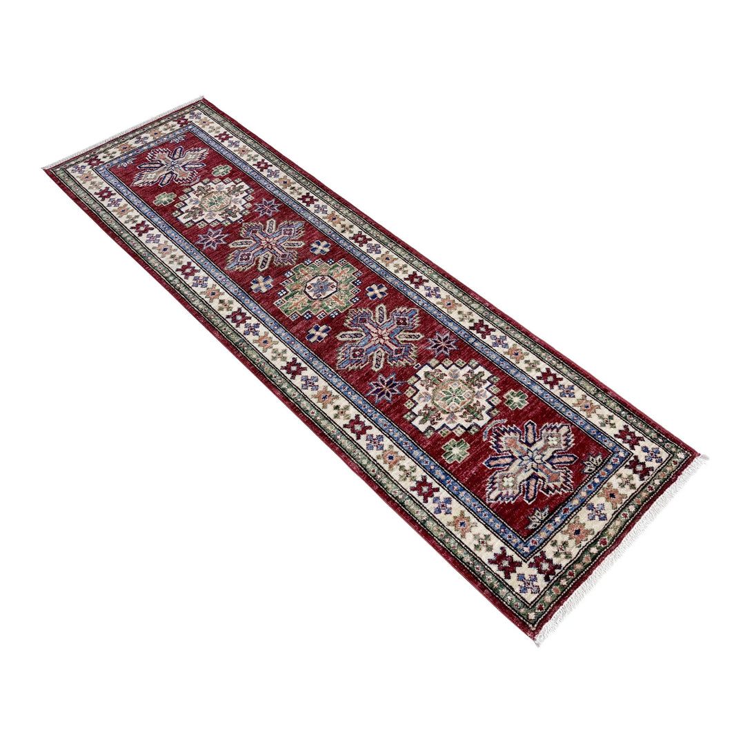 Red Afghan Kazak Rug 2' 0" x 5' 9" Hand-Knotted | No. AL97609